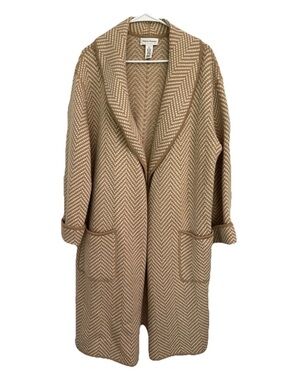 Rena Rowan Womens Duster Sweater Wool Cardigan Vintage Sz L Tan White Cottage